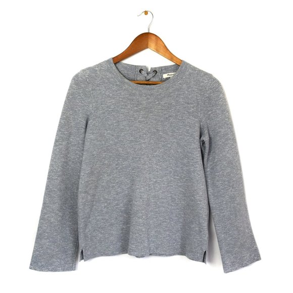 Madewell Laced Back Pullover Sweater in Light Gray - Picture 2 of 13